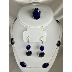 💙 Faceted Lapis Lazuli 3-Piece Set – Necklace, Earrings & Ring